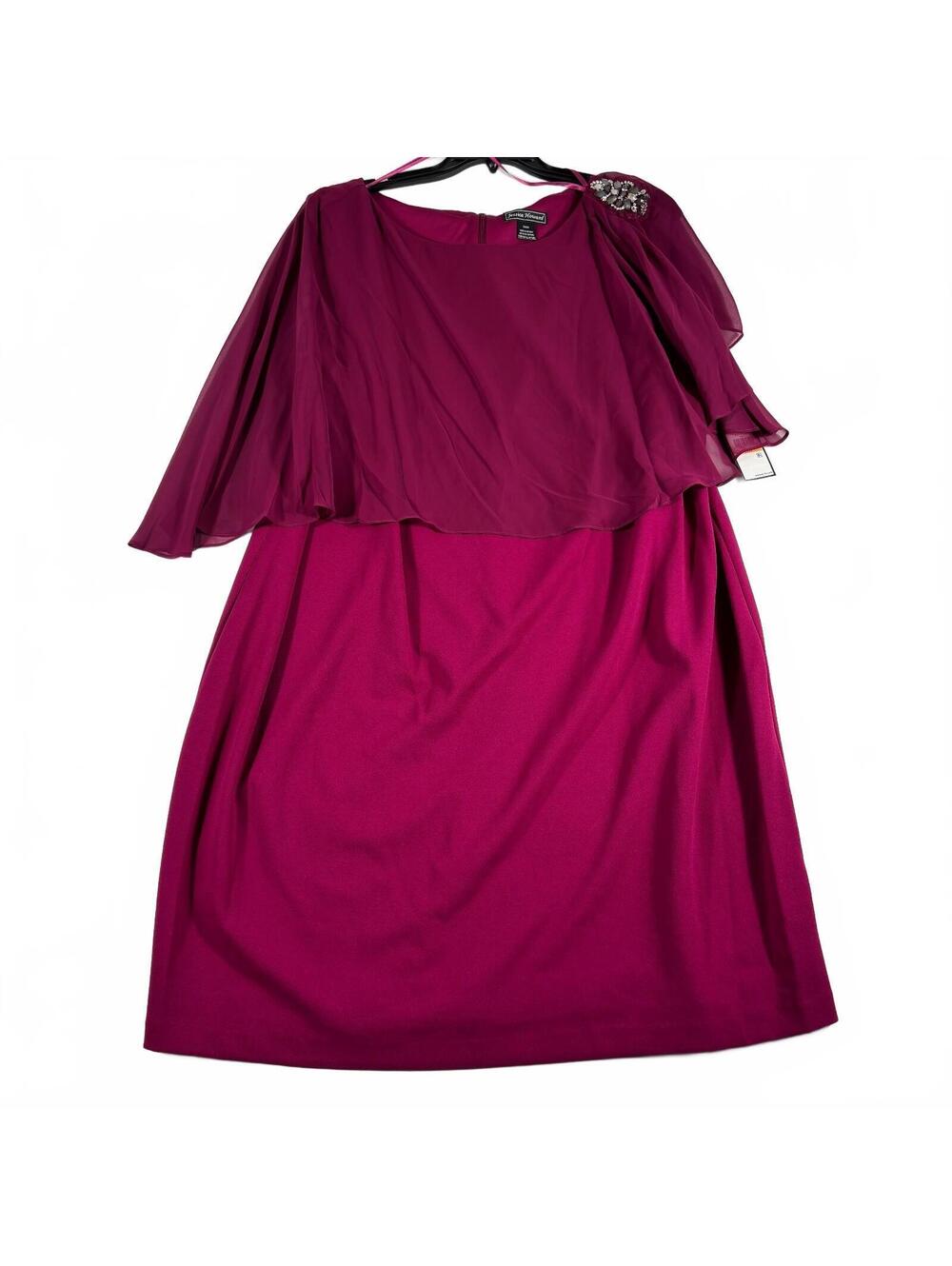 Jessica Howard Women's Berry Sleeveless Chiffon Caped Sheath Midi Dress 24W NWT